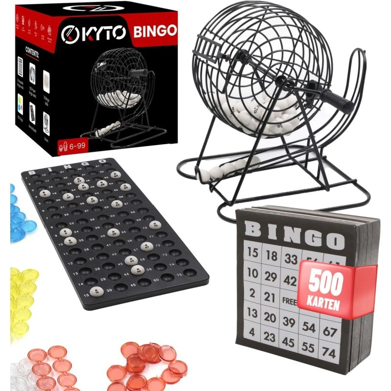 Kyto Bingo-Spiel Metalltrommel mit 500 Karten