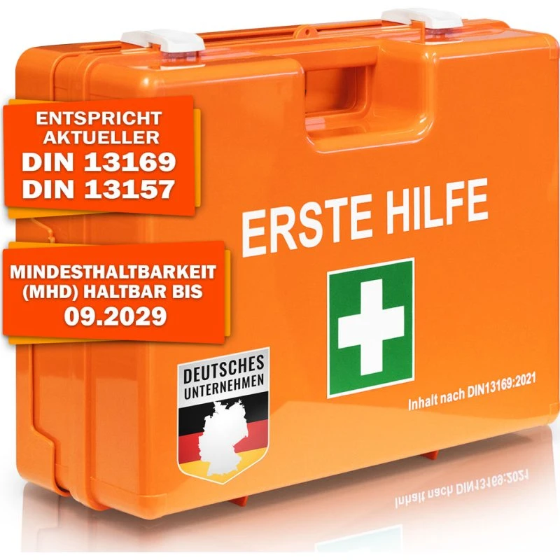 San Verbandkasten DIN 13169 Typ E, orange, für mittlere Betriebe