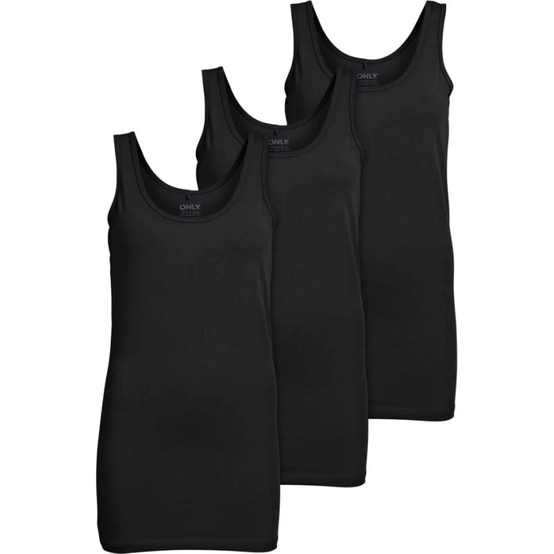 ONLY 3er-Pack Long Tank Top Schwarz