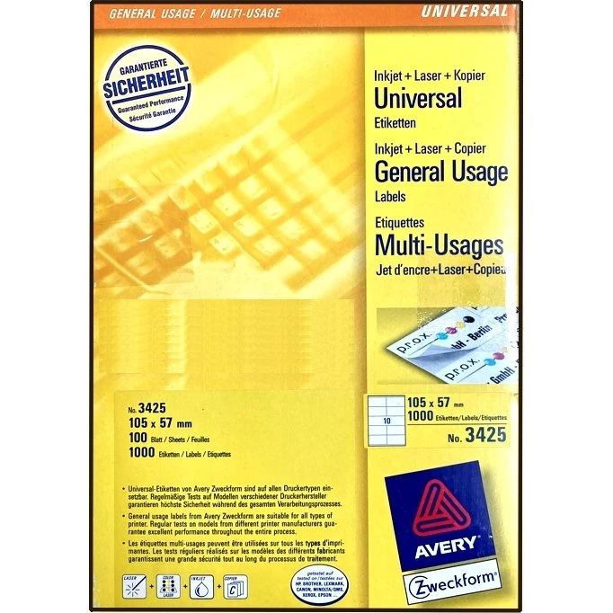 AVERY Zweckform 3425 Ultragrip Etiketten 105x57 mm weiß