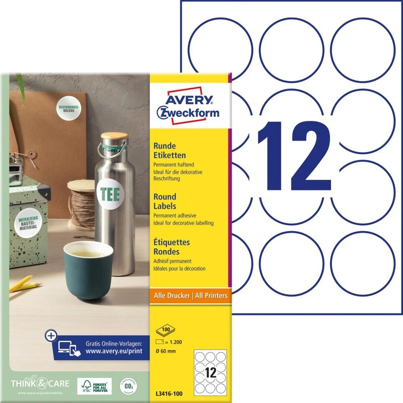 Avery Zweckform Etiketten 60 mm rund 1200 St.