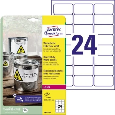 Avery Zweckform L4773-100 Folienetikett 63,5x33,9mm weiß