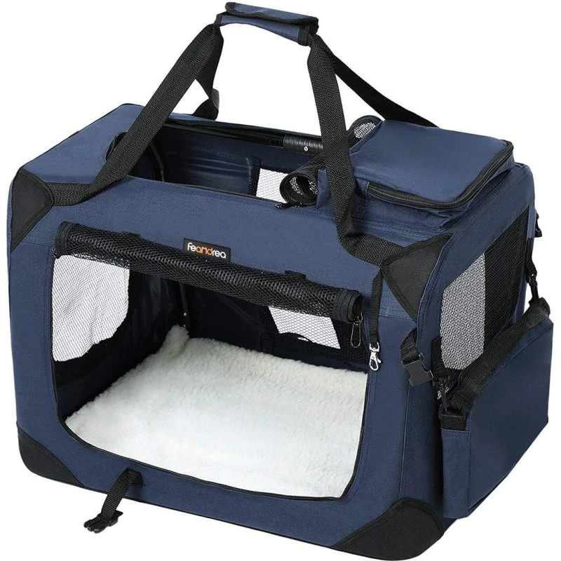Feandrea Hundebox M grau faltbar mit Griffen