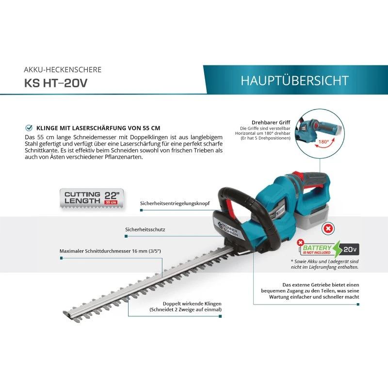 Könner & Söhnen KS HT-20V Akku-Heckenschere