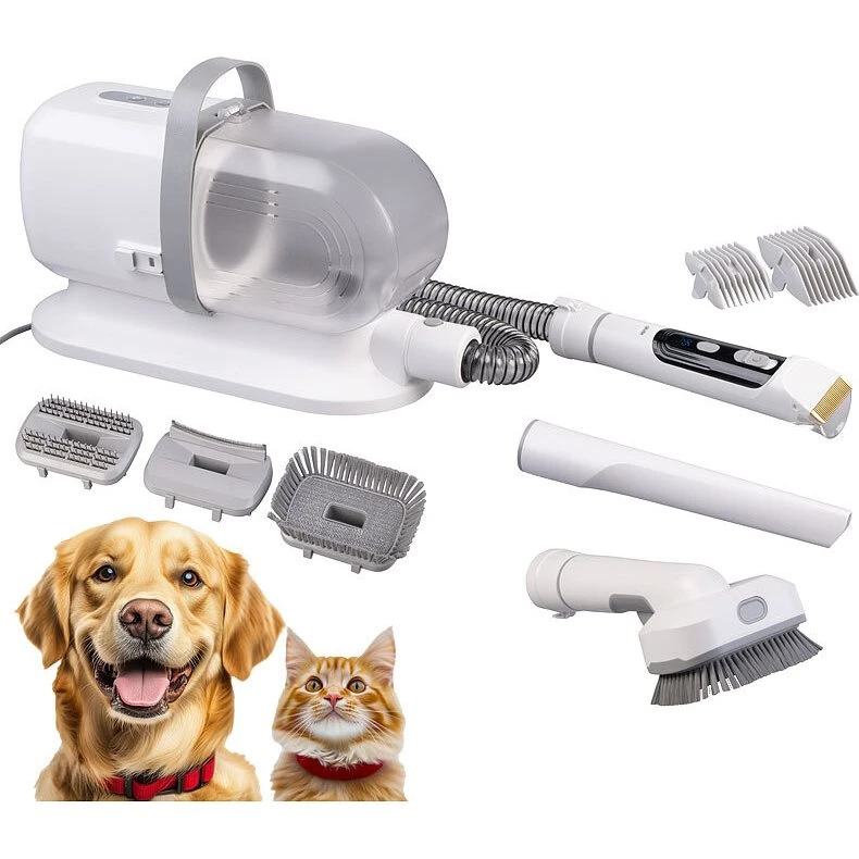 Sweetypet 8in1 Akku-Schermaschine mit Fellsauger, Föhn & Bürste, blau/pink