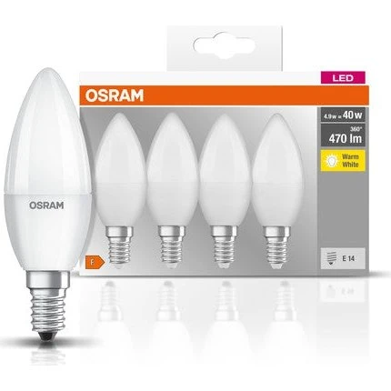 OSRAM LED E14 Kerzenform matt 4,9W 4er-Pack