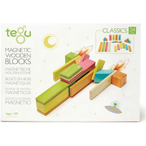 Tegu 24 magnetische Holzbausteine bunt