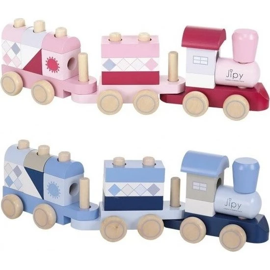 Jipy Holz Zug mit Bauklötzen Rosa Blau ab 18 Monate