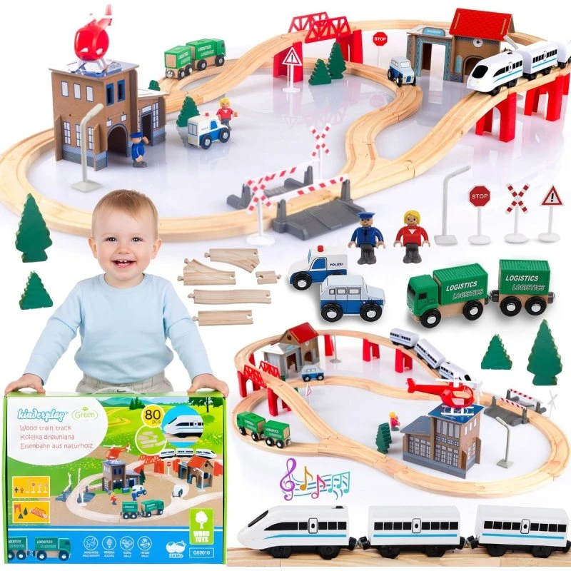 Kinderplay Holzeisenbahn Set 378 cm mit Elektrik