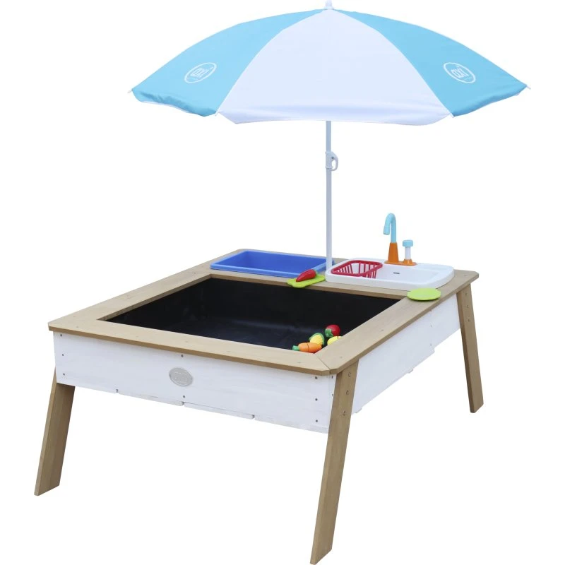 AXI Linda Sand- & Wassertisch Braun/Weiß mit Spielküche und Sonnenschirm