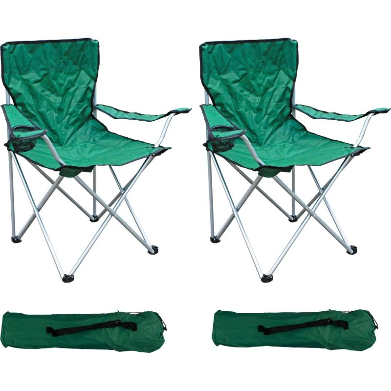 Anglerstuhl 2er Set Grün mit Getränkehalter & Tasche, belastbar bis 120 kg