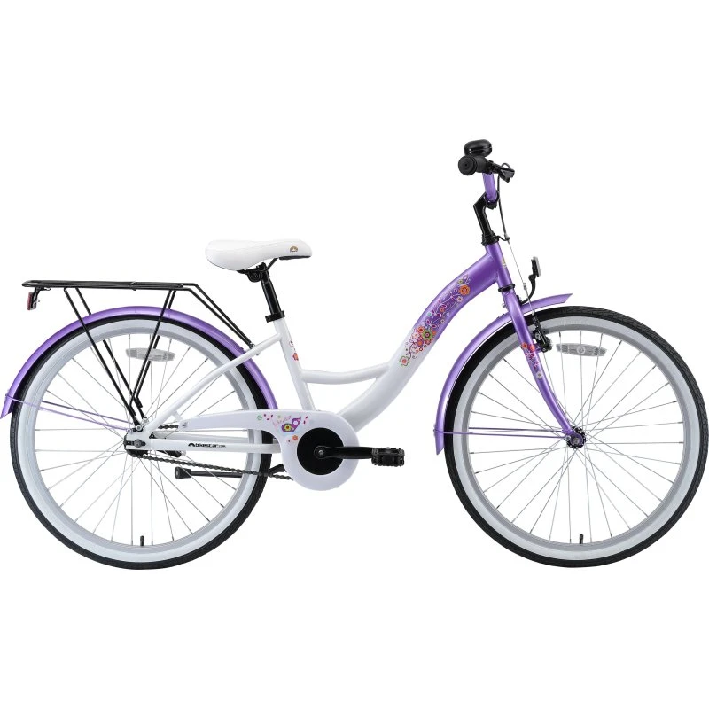 BIKESTAR Classic 24 Zoll Kinderfahrrad Lila & Weiß für Mädchen ab 10 Jahren