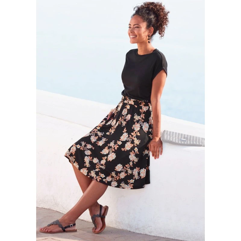 Lascana Jerseykleid mit bedrucktem Rock, kurzärmlig