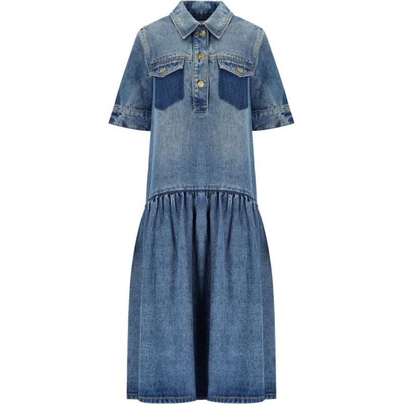 Ganni Jeanskleid in Blau mit asymmetrischem Saum