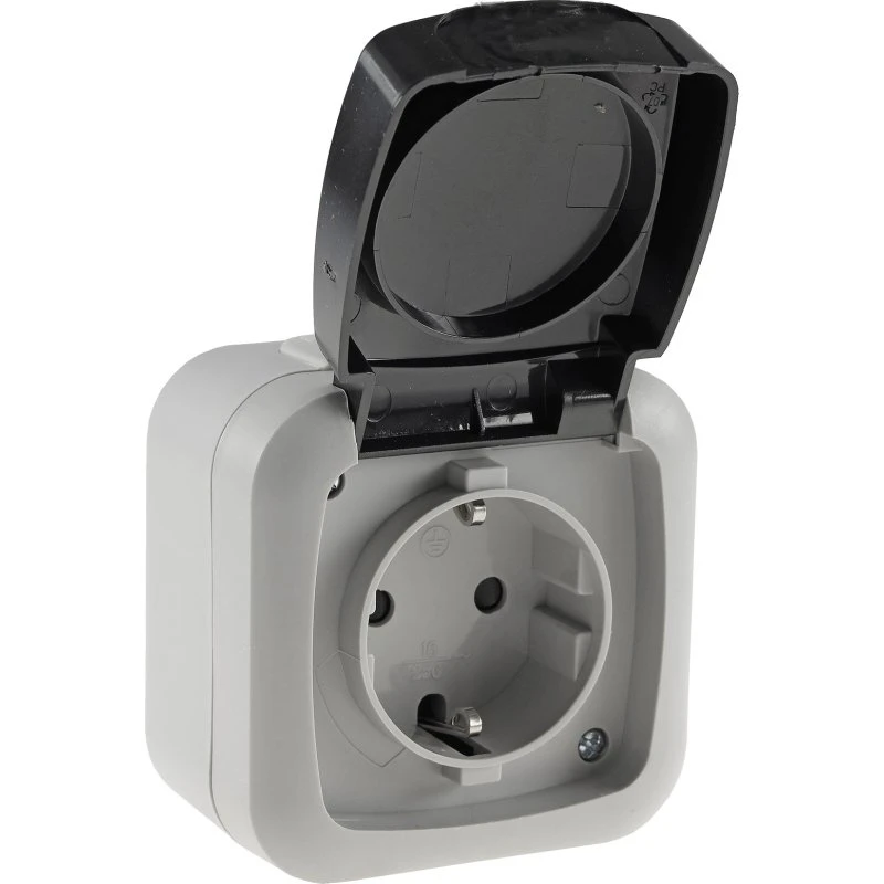 ChiliTec Feuchtraum Steckdose IP44 16A grau Aufputz