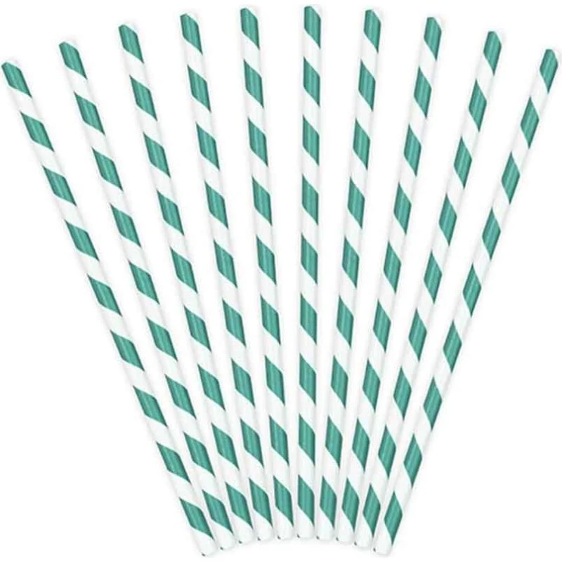 Papier-Trinkhalme türkis-weiß gestreift, 10er