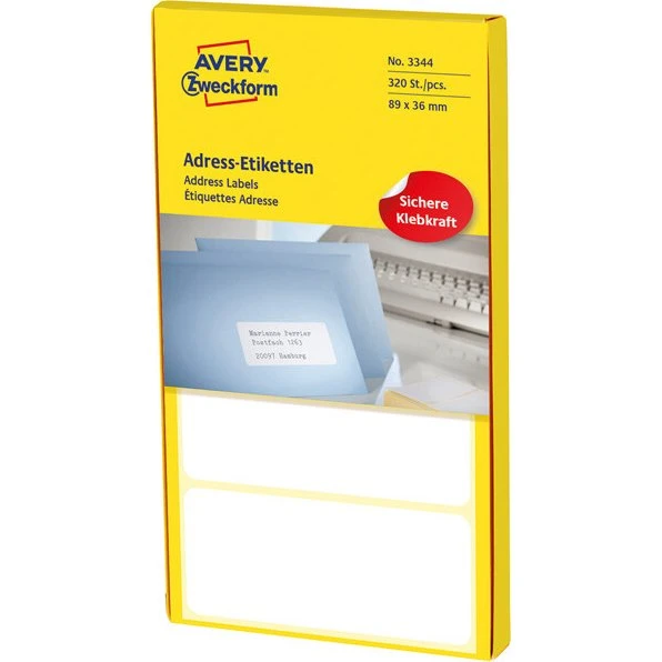 Avery Zweckform Adressetikett 3344, 89 x 36 mm, weiß