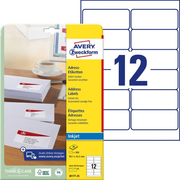 AVERY Zweckform Inkjet-Adress-Etiketten 99,1 x 42,3 mm, weiß