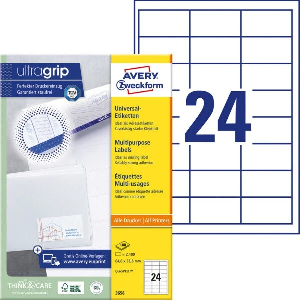 Avery Zweckform Etiketten 64,6x33,8 mm weiß, 100 Bögen