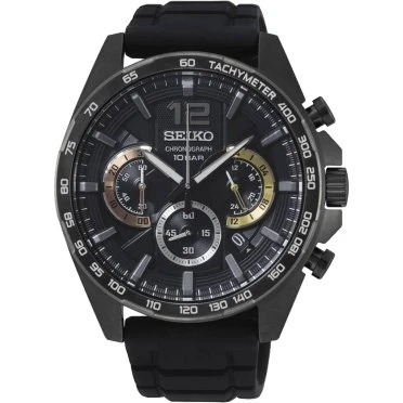 Seiko SSB349P1 Chronograph schwarz IP mit Silikonband