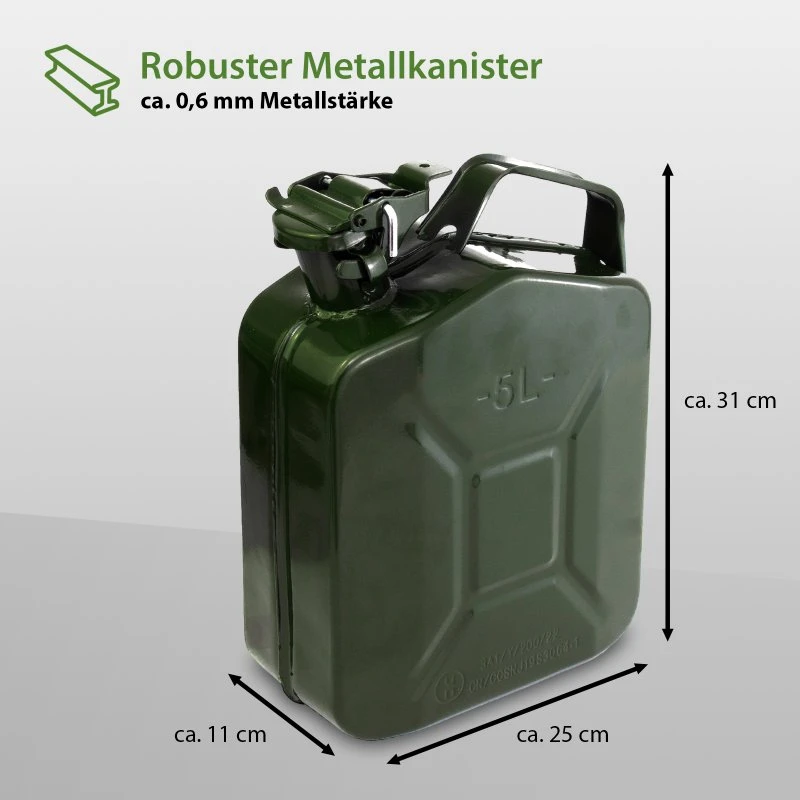 UN-Zugelassene 3x Metallkanister 5L + Ausgießer olivgrün