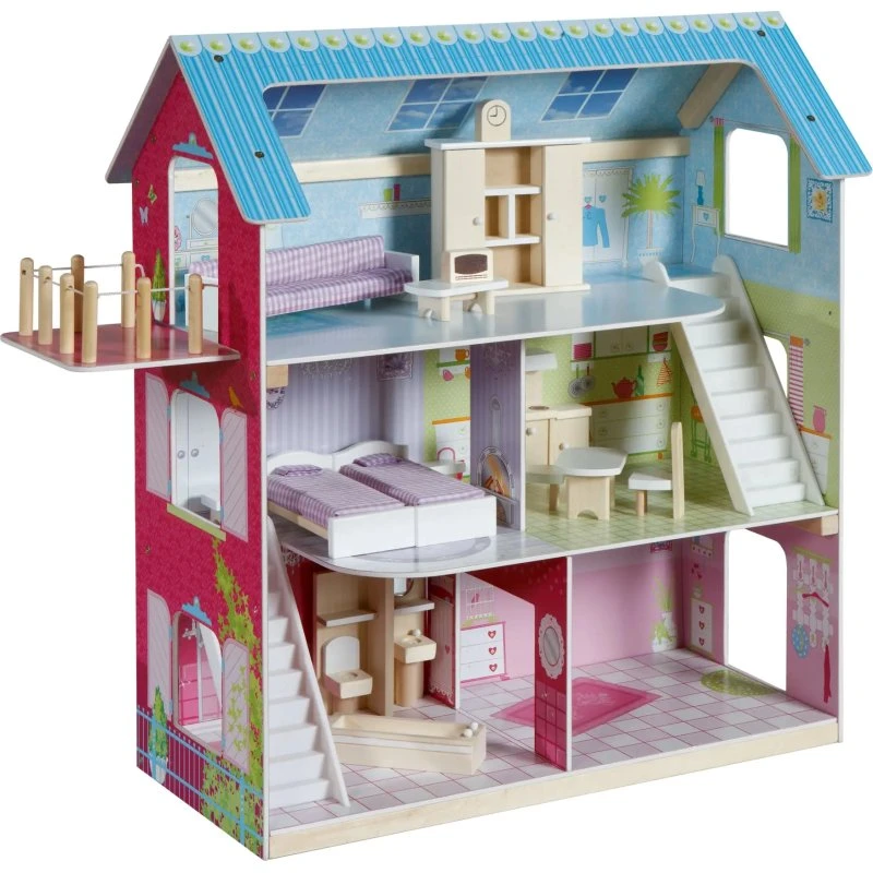 roba Puppenhaus rosa/blau mit 16 Möbeln