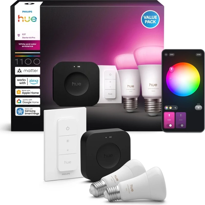 Philips Hue Bridge Pro + 2 Smart-Lampen E27 RGBW