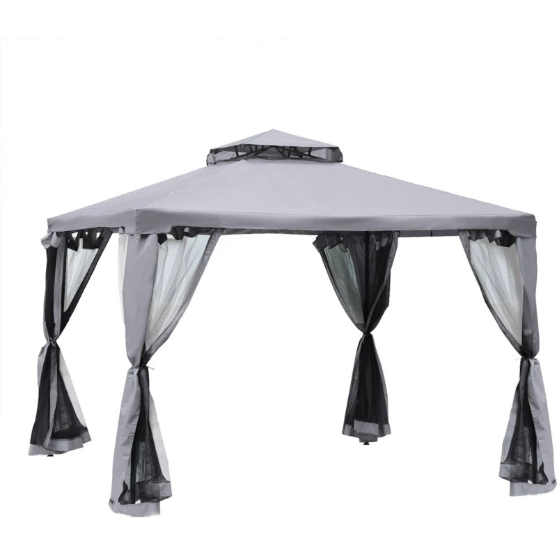Outsunny Pavillon 294x294x265 cm hellgrau Doppeldach