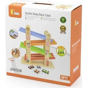 Viga Doppelrampe Holz-Rennbahn mit 4 Autos