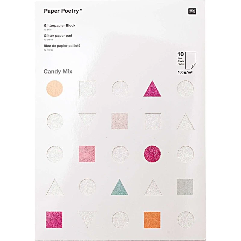 Paper Poetry Glitterpapierblock Candy Mix A4 10 Blatt