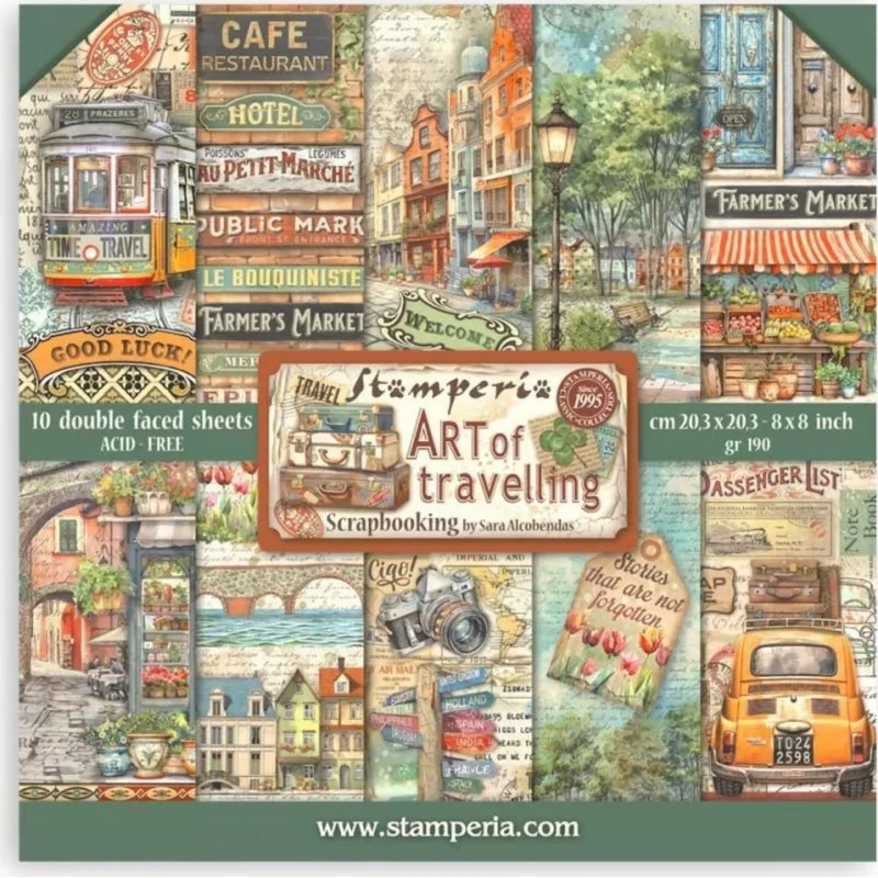 Stamperia Art of Travelling 8x8 Zoll Scrapbooking-Papier-Block