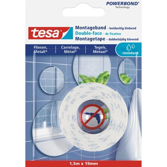 tesa Powerbond Montageband 1,5 m x 19 mm weiß