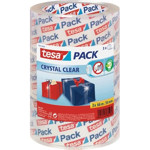 TESA tesapack® Crystal Clear Paketband 66m x 50mm, 3 Rollen