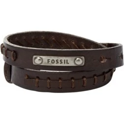 Fossil JF87354 Herrenarmband aus Leder und Edelstahl, braun, 25 cm