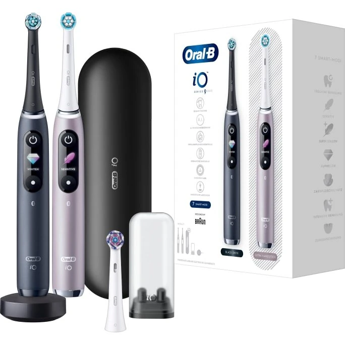 Oral-B iO Series 9 Elektrische Zahnbürste schwarz/rose mit 2 Handstücken & Reiseetui