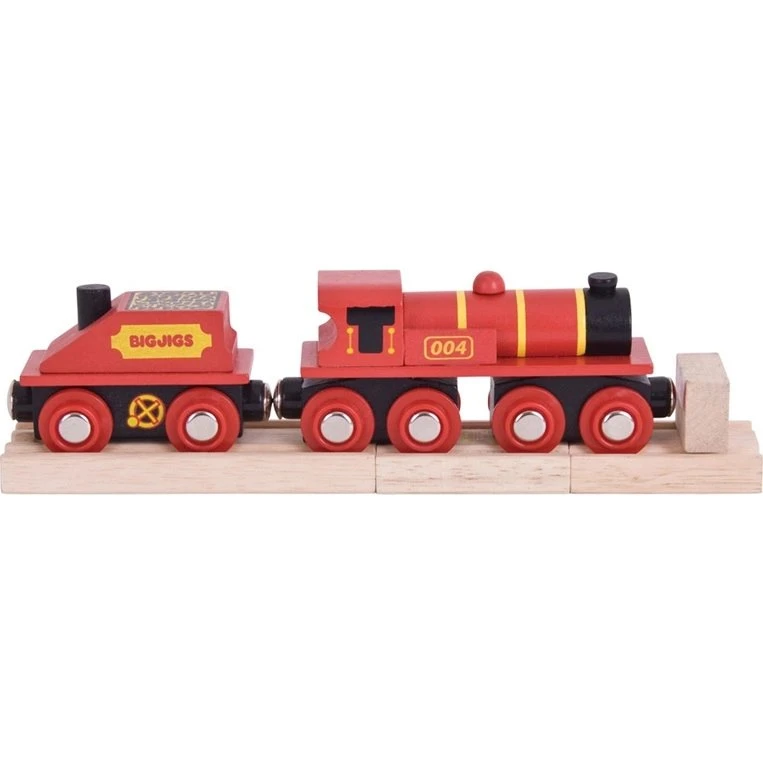 Bigjigs Rail Rote Lokomotive mit Tender + 3 Gleisen