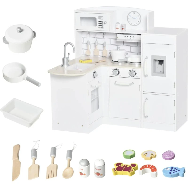 HOMCOM Kinderküche 86x64x84,5 cm weiß mit elektronischem Wasserspender