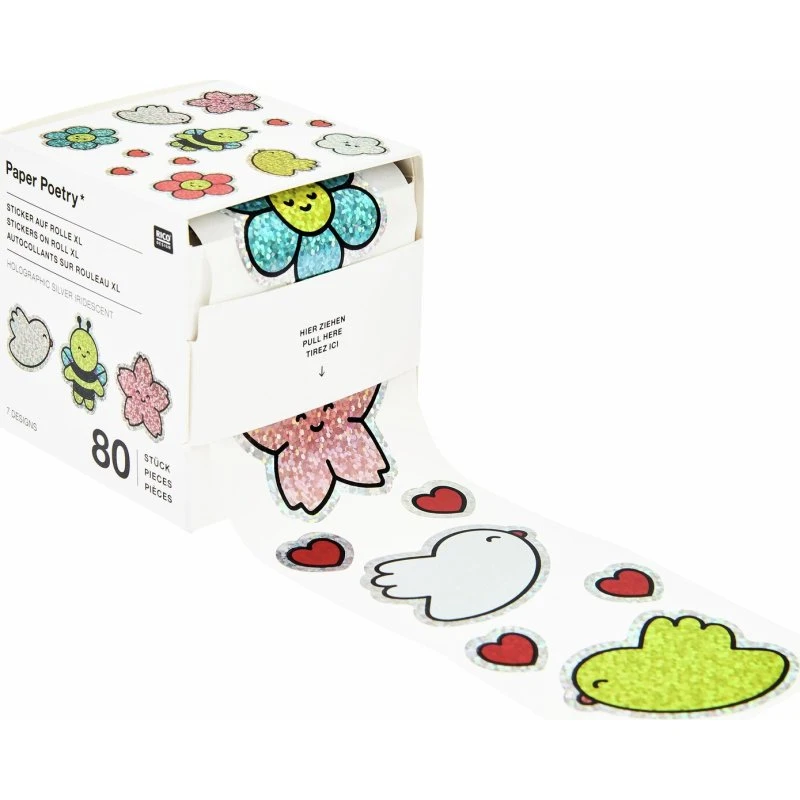 Rico Design Chingu Blumen-Sticker 80 Stück, holografisch