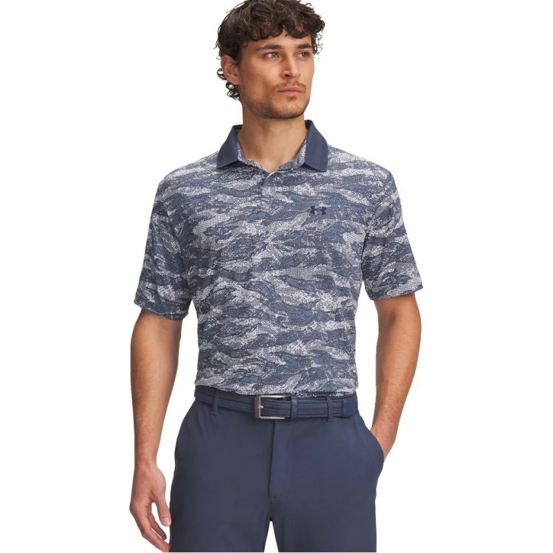 Under Armour Drive Chill Printed Polo Ether Blue Halo Gray S