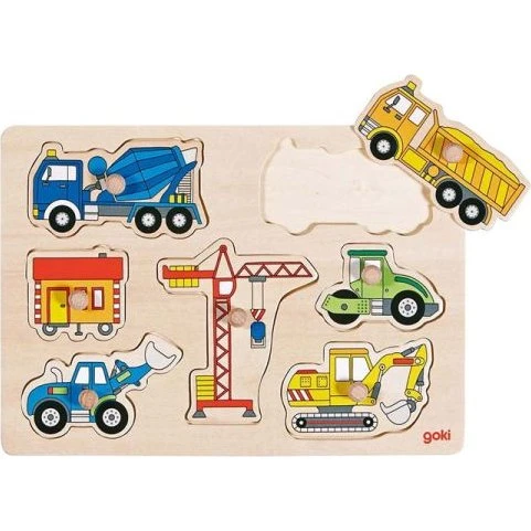 goki Knopfpuzzle Baufahrzeuge