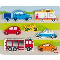 Goki Einlegepuzzle Auf der Straße – 7 Fahrzeuge, extra dick
