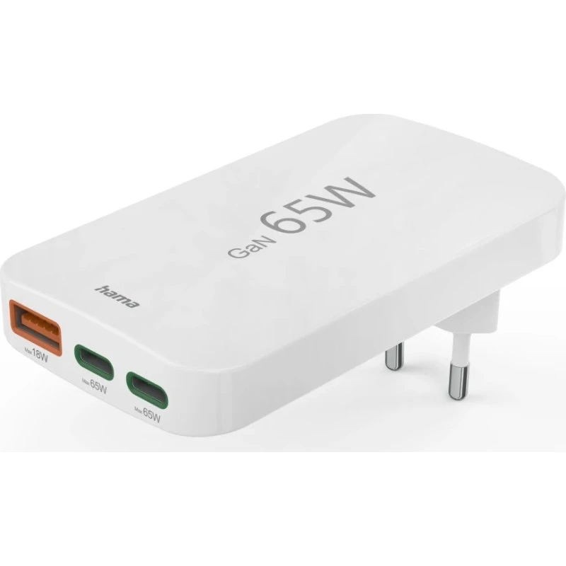 HAMA 65 W Schnellladegerät 2x USB-C, 1x USB-A, Weiß