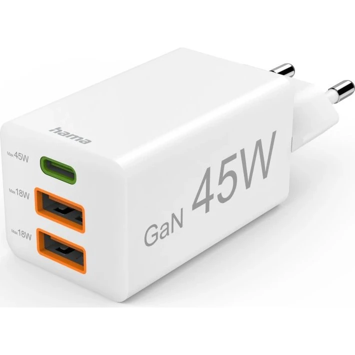 Hama Mini-Schnellladegerät USB-C + 2x USB-A 45W weiß