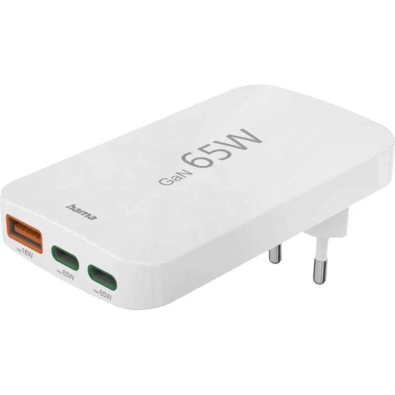 Hama 65W Flachladegerät 2x USB-C, 1x USB-A weiß