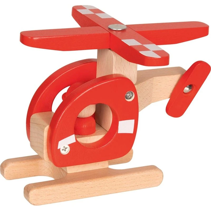 Goki Helikopter aus nachhaltigem Holz, 15 x 15 x 12 cm, rot