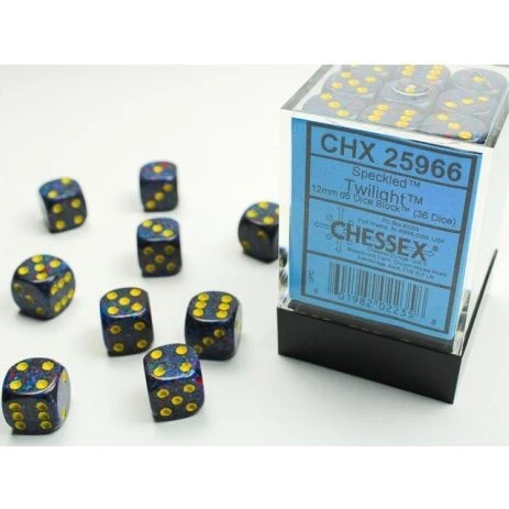 Speckled Twilight Würfel 12 mm (36 x W6) in Acrylbox
