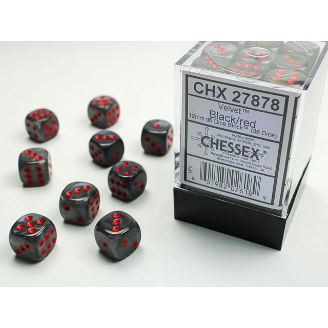 Chessex Velvet Black/Red 12mm W6 Würfelset (36 Stück)