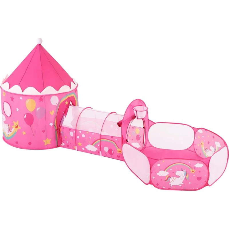 SONGMICS 3-in-1 Spielzelt Pink mit Tunnel & Basketballkorb