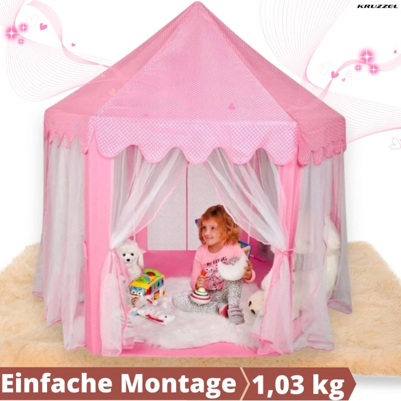 Kruzzel Rosa Kinderzelt 6-Eingänge Prinzessin-Spielhaus