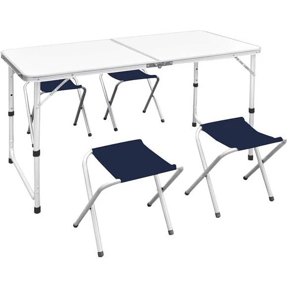 vidaXL Campingtisch mit 4 Hockern, 120x60 cm, höhenverstellbar